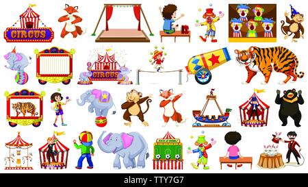 Large theme circus set illustration Stock Vector