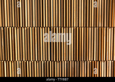 Striped Wooden with light and shadow decoration on wall background Stock Photo