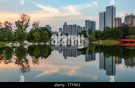 Arch Bridge of Jincheng Lake Stock Photo