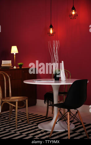 Modern interior on marsala wall background Stock Photo