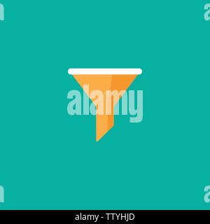 Flat orange data filter or data funnel icon. isolated on turquoise background. Analytics info, tunnel Stock Vector