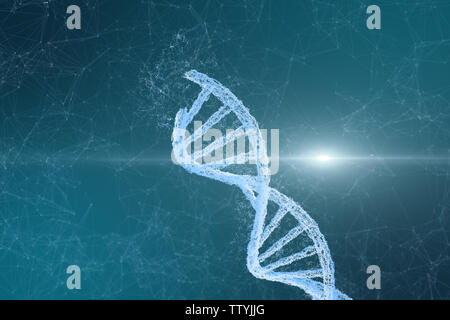 Three-dimensional rendering, DNA with divergent line technology background Stock Photo