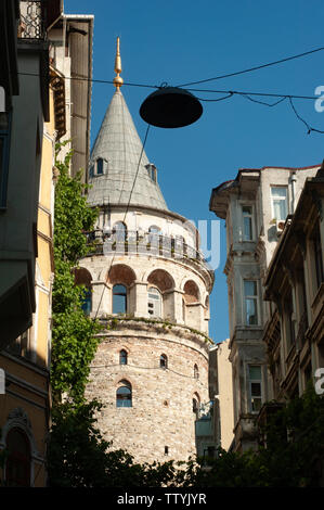 The Galata Tower in the Pera district on the European side of Istanbul, Turkey. Stock Photo