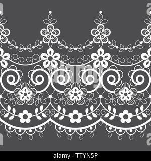 Seamless lace vector vector pattern, white retro ornamental repetitive design with flowers - greeting card, textile design Stock Vector