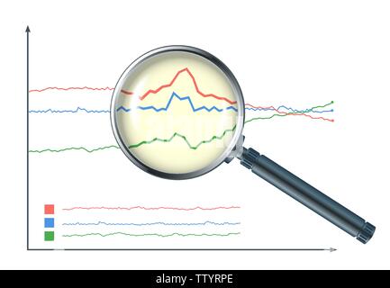 Realistic vector illustration of magnifying glass for searching. Stock Vector