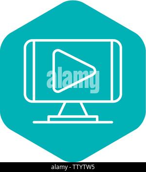 Play video monitor icon, outline style Stock Vector