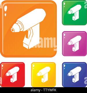Manual welding torch icons set vector color Stock Vector