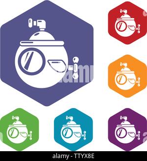Submarine travel icons vector hexahedron Stock Vector