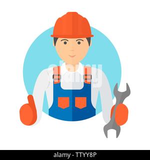 Portrait of a young worker. Builder in a helmet Stock Vector