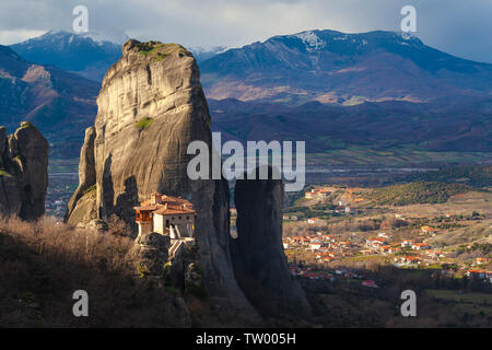 Greek orthdox monastery builded on the top of a rock Stock Photo