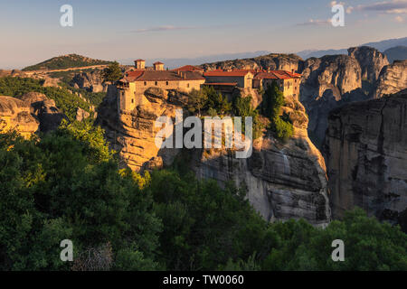 Greek orthdox monastery builded on the top of a rock Stock Photo