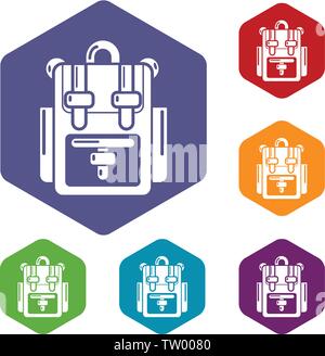 Backpack adventure icons vector hexahedron Stock Vector