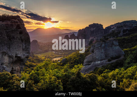 Greek orthdox monastery builded on the top of a rock Stock Photo