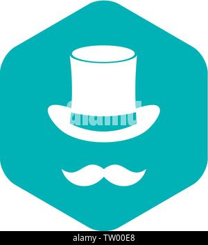 Magic black hat and mustache icon, simple style Stock Vector