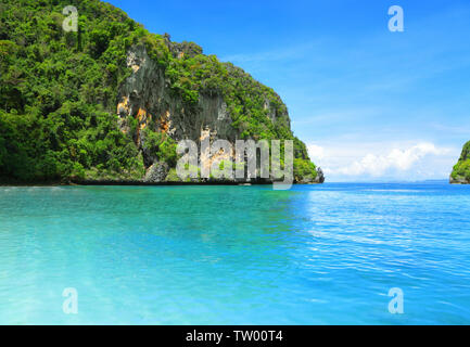 Cliff in the sea, Panak Island, Phang Nga Bay, Phuket, Thailand Stock Photo