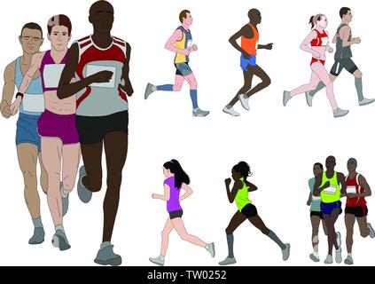 people running, detailed color illustration - vector Stock Vector