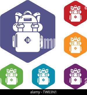 Backpack hiking icons vector hexahedron Stock Vector