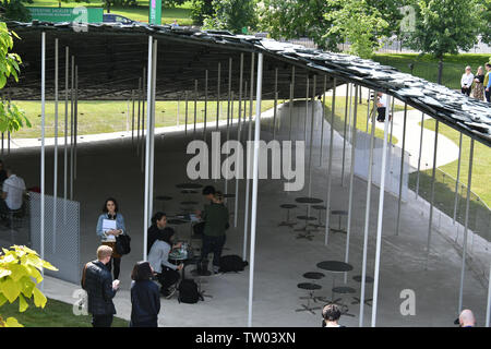 London, UK. 18th June, 2019. Serpentine Gallery Summer Pavilion press preview, 19th annual architectural exhibition for pavilion displayed beside the Serpentine Gallery, designed by Japanese architect Junya Ishigami and inspired by roofs around the world, at Serpentine Gallery London, UK - 18 June 2019 Credit: Nils Jorgensen/Alamy Live News Stock Photo