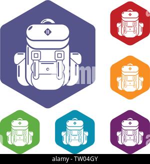 Backpack tourism icons vector hexahedron Stock Vector