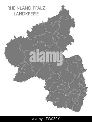 Modern Map - Rhineland-Palatinate map of Germany with counties gray Stock Photo