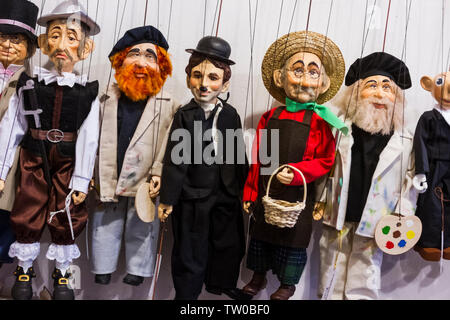 Puppets inside a puppet shop in Prague, The Czech Republic. Stock Photo