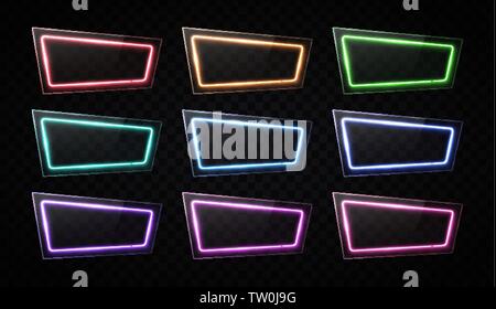 Neon light banners set on black background. Stock Vector