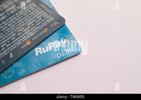 Maski, India - June 18, 2019 : RUPAY debit cards on Isolated background Stock Photo