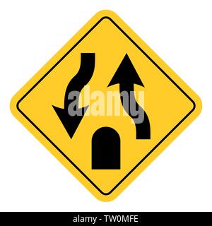 Double lane end traffic sign isolated on white background Stock Vector