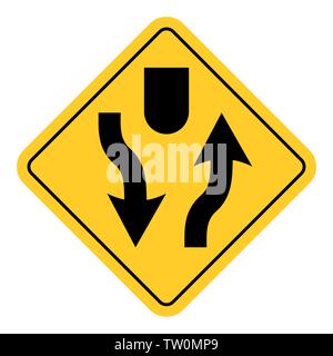 Start of double lane traffic sign isolated on white background Stock Vector