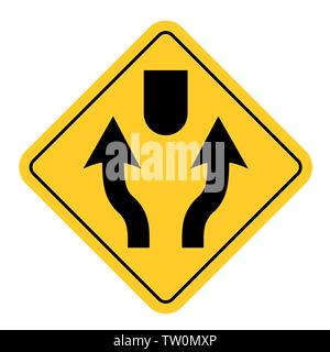 Divided lanes traffic sign isolated on white background Stock Vector