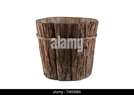 Vintage wooden flowerpot isolated on white background with clipping path Stock Photo