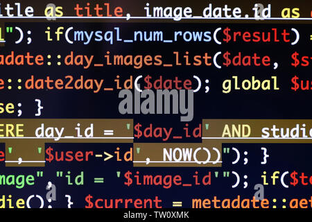 Web site codes on computer monitor, closeup Stock Photo