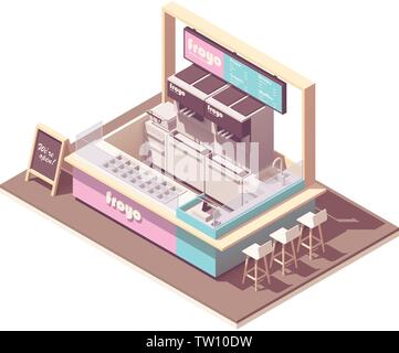 Vector isometric frozen yogurt kiosk Stock Vector