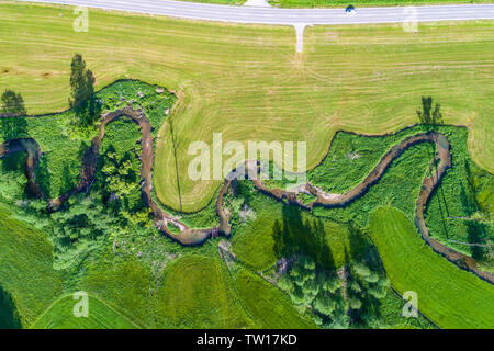 Germany, Bavaria, Allgäu, aerial view river Guenz meandering Stock Photo