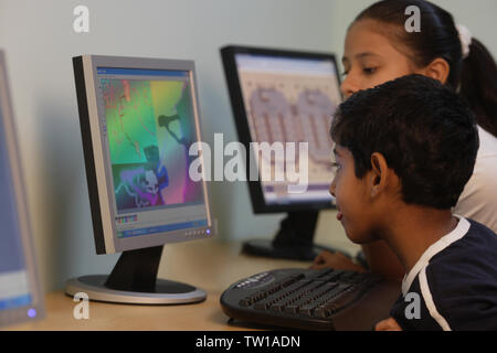 Students using computer in a classroom Stock Photo
