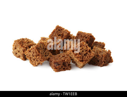 Brown bread pieces on white background Stock Photo