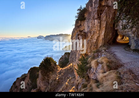 The Strada delle 52 Gallerie (Road of 52 tunnels), Pasubio massif, Vicenza Province, Veneto, Italy, Europe. Stock Photo