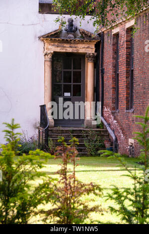 Broken pediment and entablature supported by Corinthian columns in York, England. Stock Photo