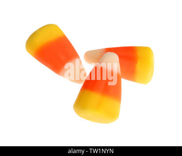 Colorful Halloween candy corns on white background Stock Photo