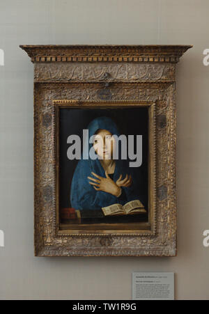 Painting 'Virgin of the Annunciation' by Italian Renaissance painter Antonello da Messina (1473-1474) on display in the Alte Pinakothek in Munich, Bavaria, Germany. Stock Photo