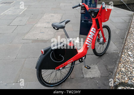 London, UK - May 29, 2019: Ubers Electric Jump rental bike on the streets of London Stock Photo