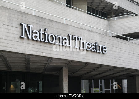 london, UK - May 30, 2019: Entrance and sign for the National Theatre in London Stock Photo