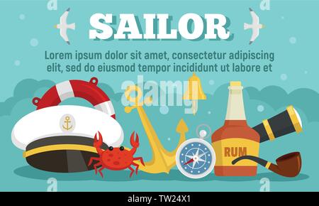Sailor concept banner. Flat illustration of sailor vector concept banner for web design Stock Vector