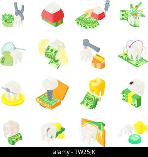 Dentistry icons set, isometric style Stock Vector
