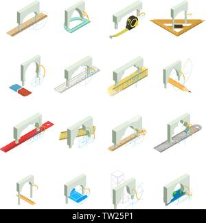 Bridge repair icons set, isometric style Stock Vector