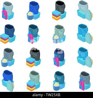Wash jeans icons set, isometric style Stock Vector