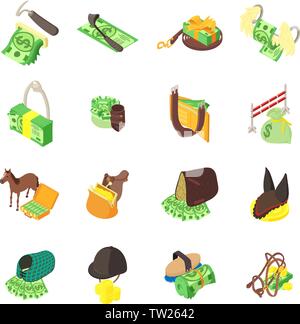 Money horse icons set, isometric style Stock Vector