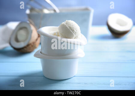 Download Two Ceramic Bowls With Two Ice Cream Balls On Yellow Backdrop Stock Photo Alamy PSD Mockup Templates