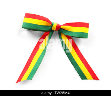 Ribbon bow in colors of Bolivian flag isolated on white Stock Photo