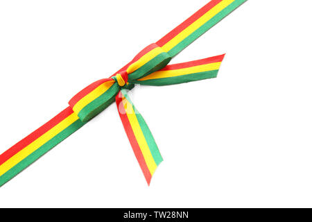 Ribbon bow in colors of Bolivian flag on white background Stock Photo